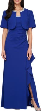 Alex Evenings Bead Detail Stretch Crepe Gown with Bolero Jacket