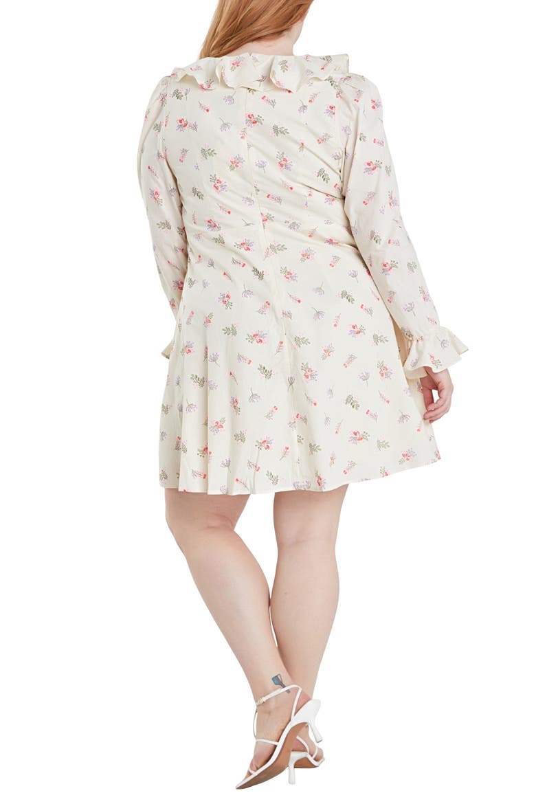 Floral Ruffle Long Sleeve Cotton Dress, Alternate, color, IVORY