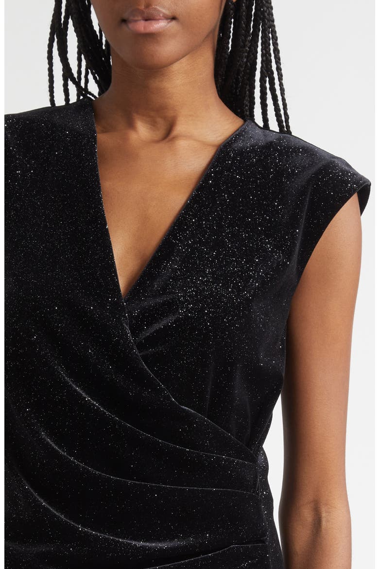 Metallic Chenille Faux Wrap Dress, Alternate, color, SOLID BLACK