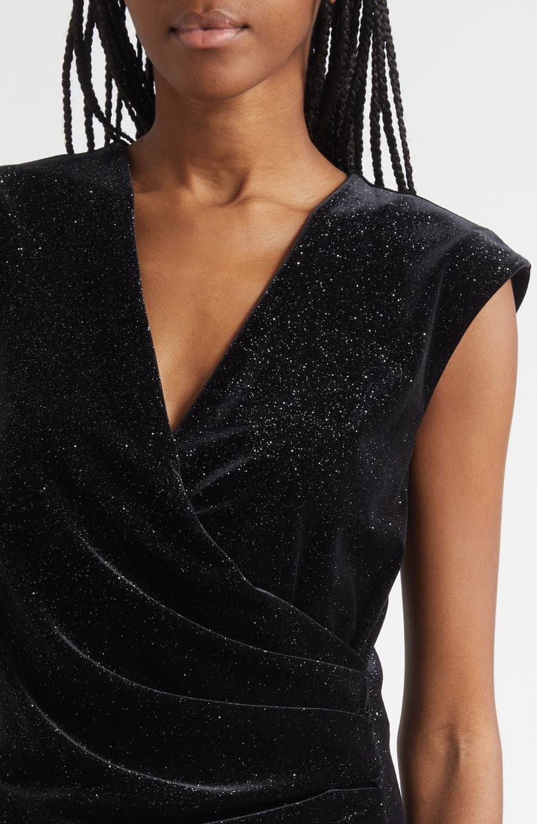 Emporio Armani Metallic Chenille Faux Wrap Dress, Alternate, color, Solid Black