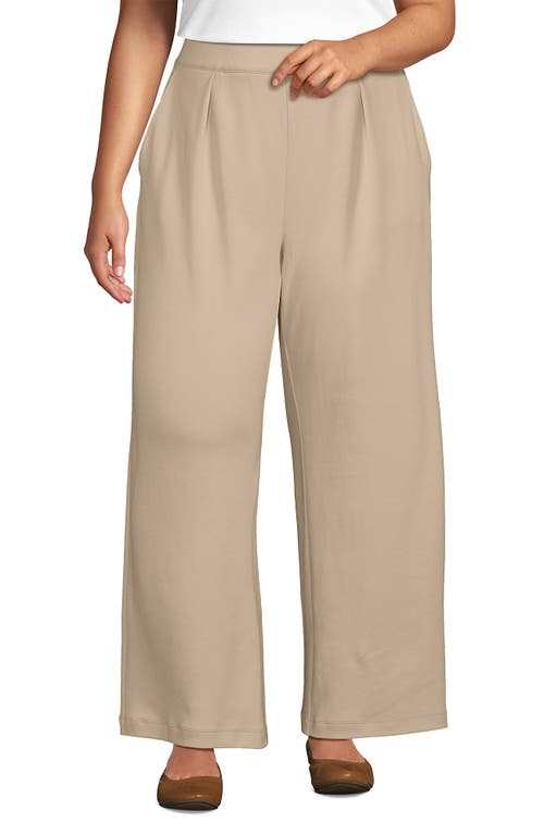 Lands' End Knit High Rise Pleated Wide Leg Pants In White