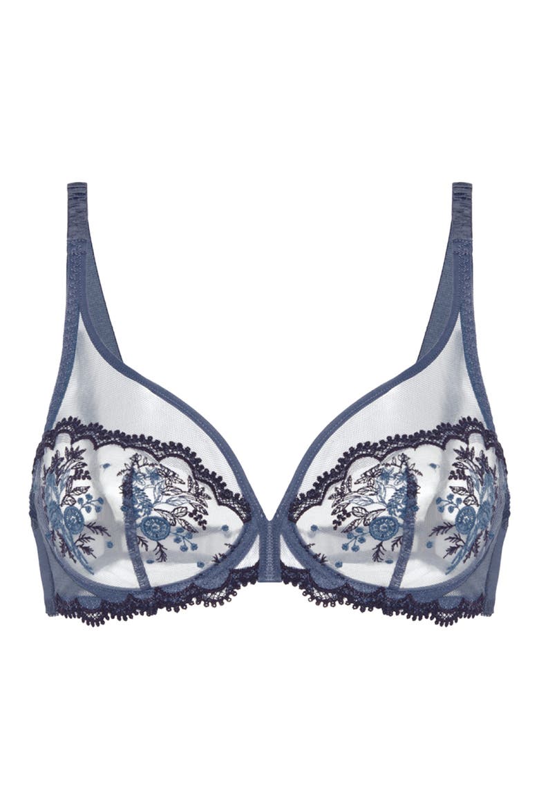 Intrigue Sheer Full Coverage Underwire Plunge Bra, Main, color, CINDER BLUE
