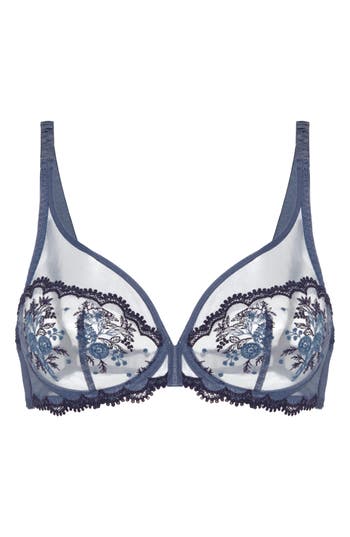 Simone Perele Intrigue Sheer Full Coverage Underwire Plunge Bra In Blue