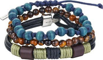 LA ROCKS Blue Bead, Tiger Eye Stone, Brown/Green Faux Leather Cord ...