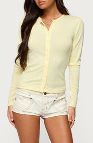EDIKTED Maeva Pointelle Button-Up Top