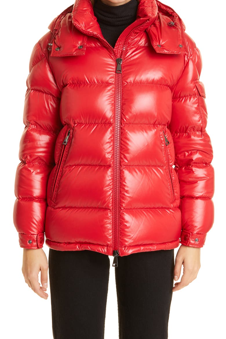 Maire Water Resistant Down Puffer Jacket, Main, color, RED