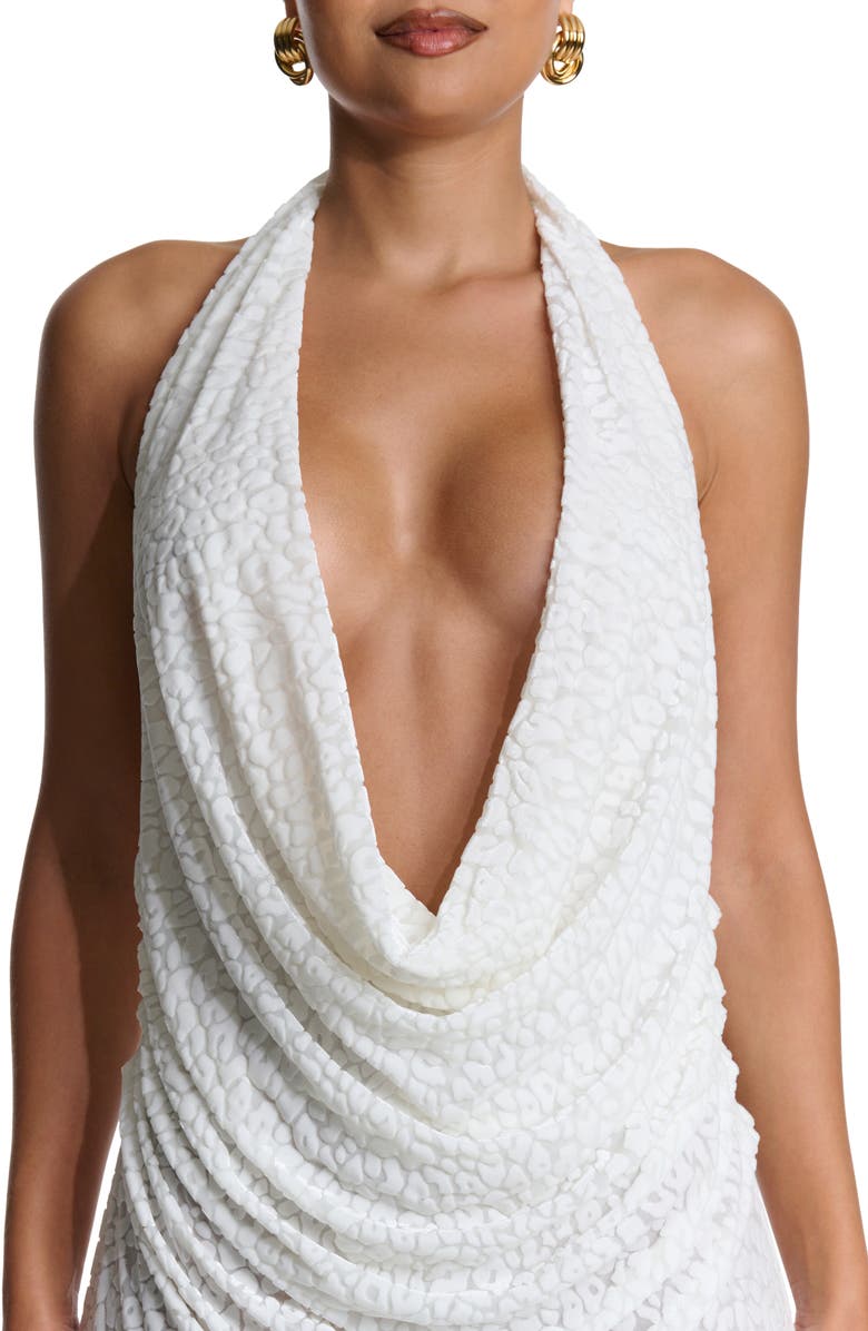 Naked Wardrobe Burnout Lace Plunge Neck Maxi Dress, Alternate, color, Leopard White