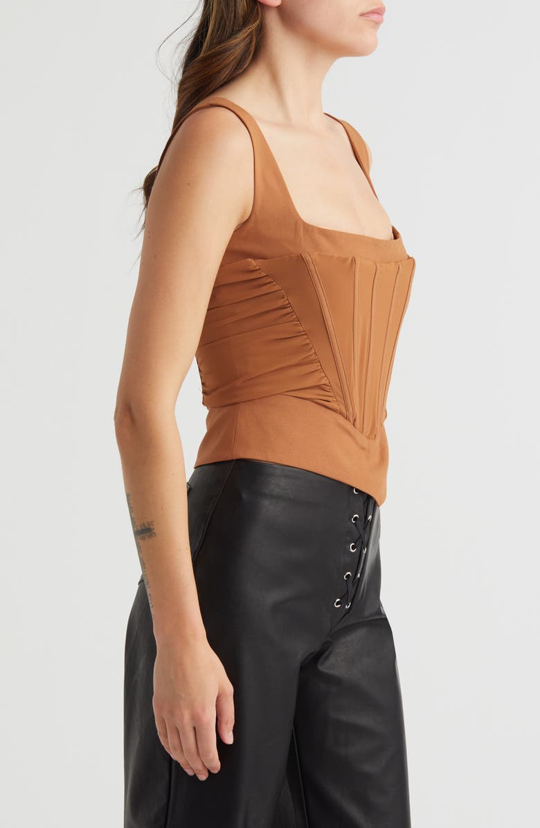 Mistress Rocks V-Shape Gathered Corset Top, Alternate, color, Caramel