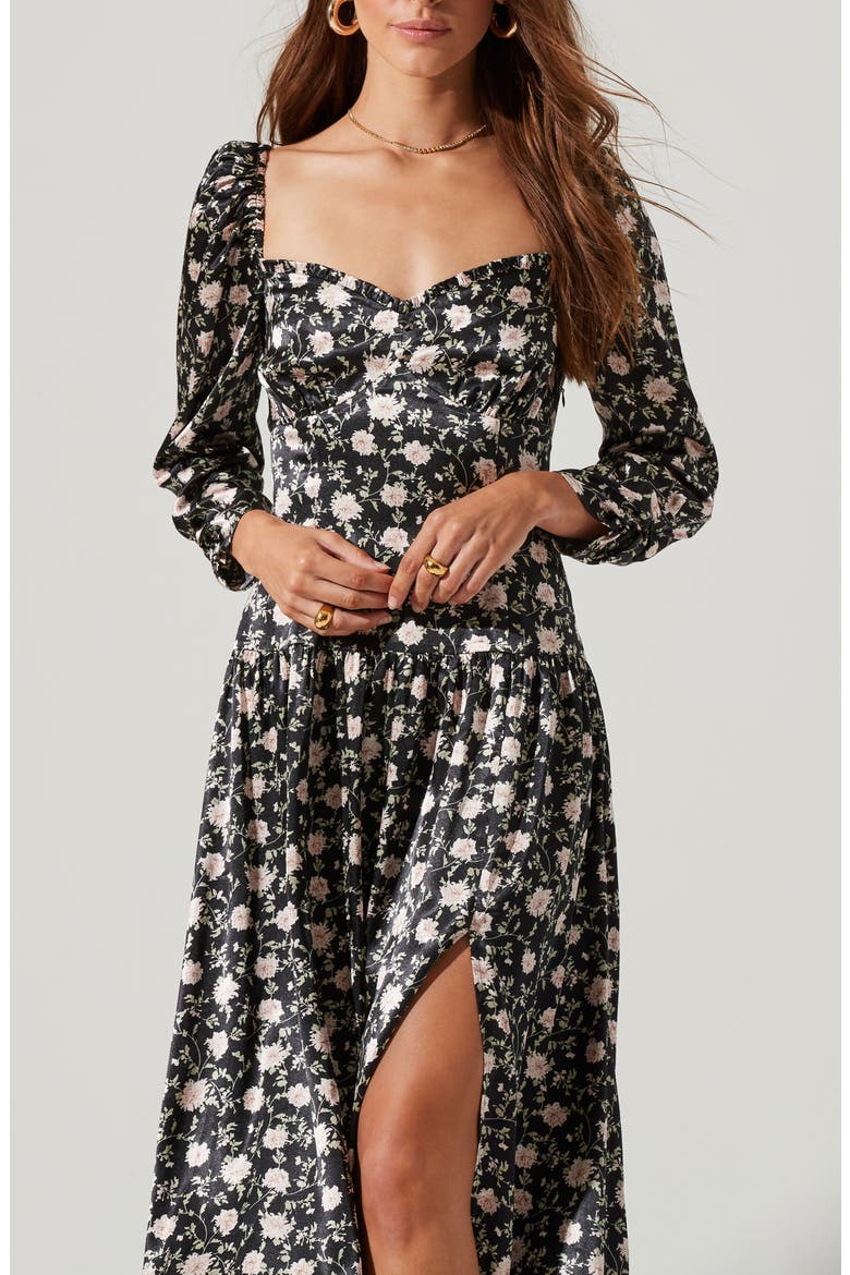 Puff Sleeve Dress, Alternate, color, BLACK FLORAL