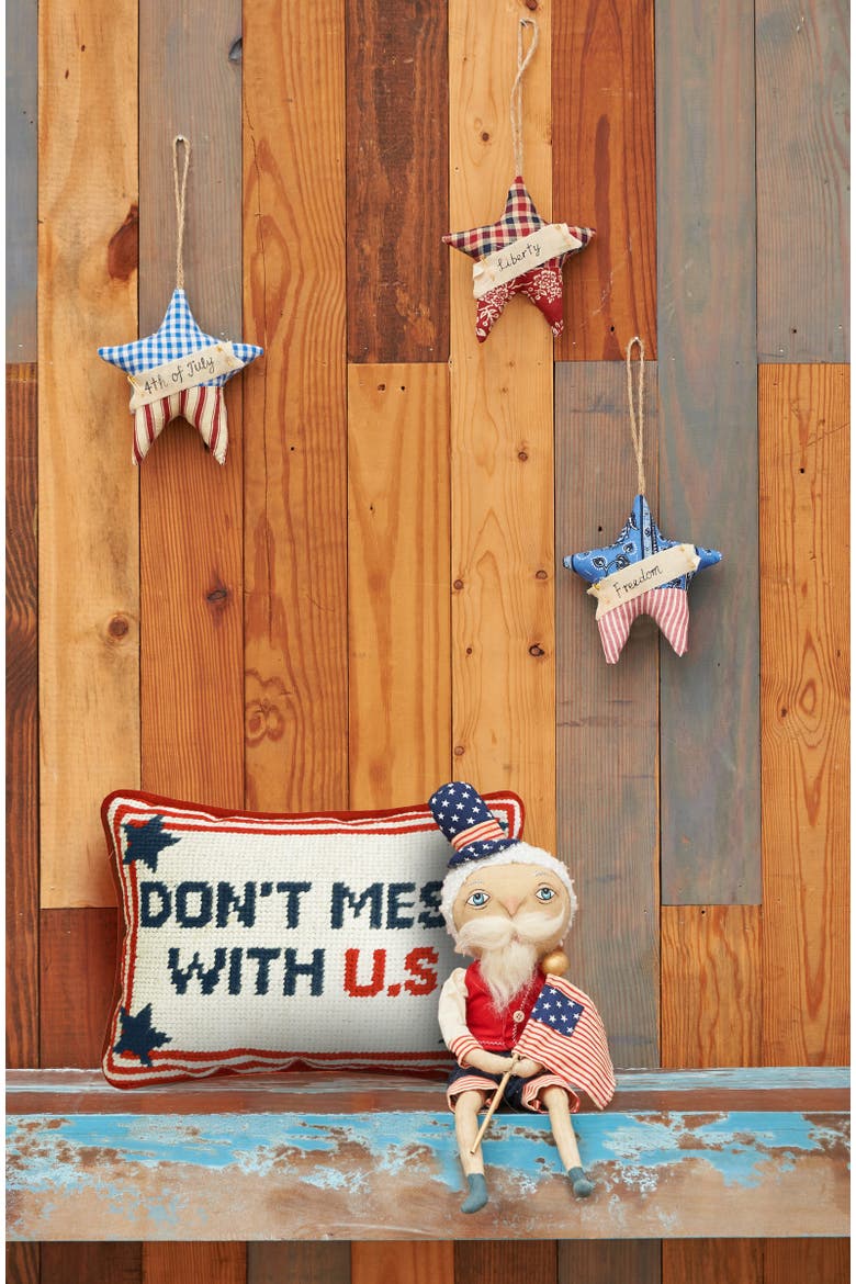 Patriotic "Don't Mess With U.S." Needlepoint Mini Accent Pillow, 6.5" x 9", Alternate, color, Blue