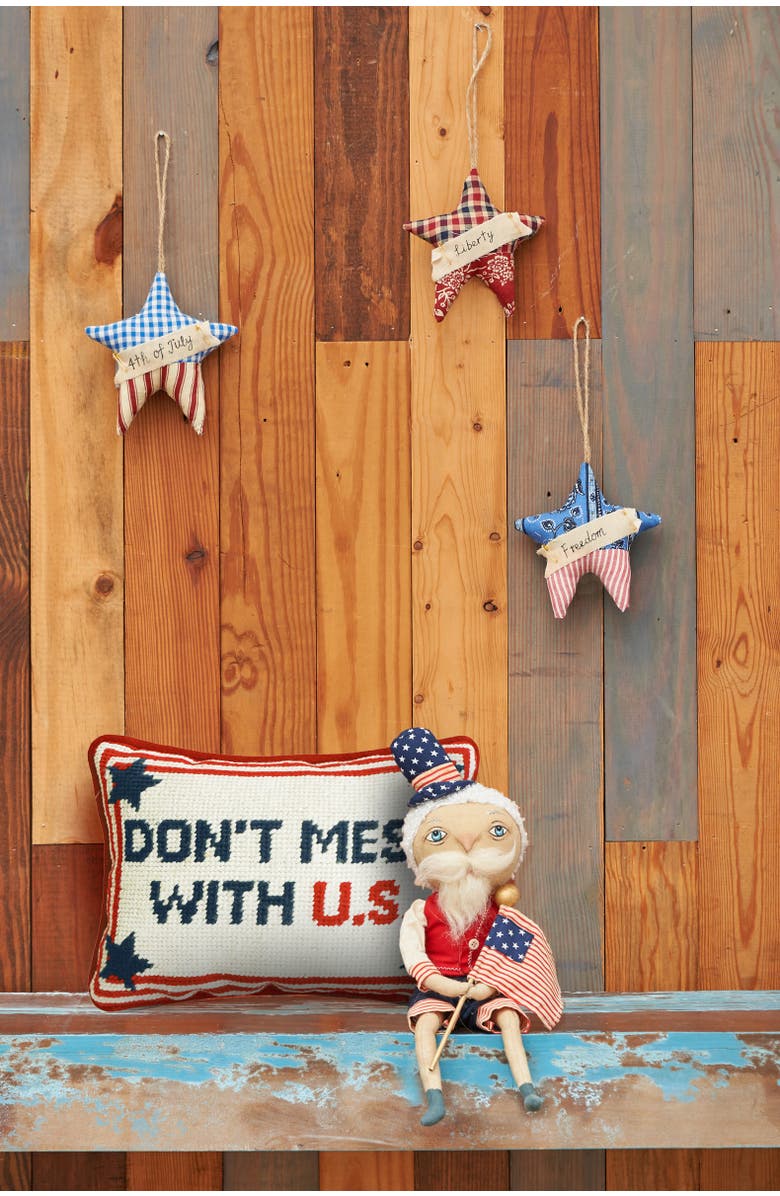 C&F Home Patriotic "Don't Mess With U.S." Needlepoint Mini Accent Pillow, 6.5" x 9", Alternate, color, Blue