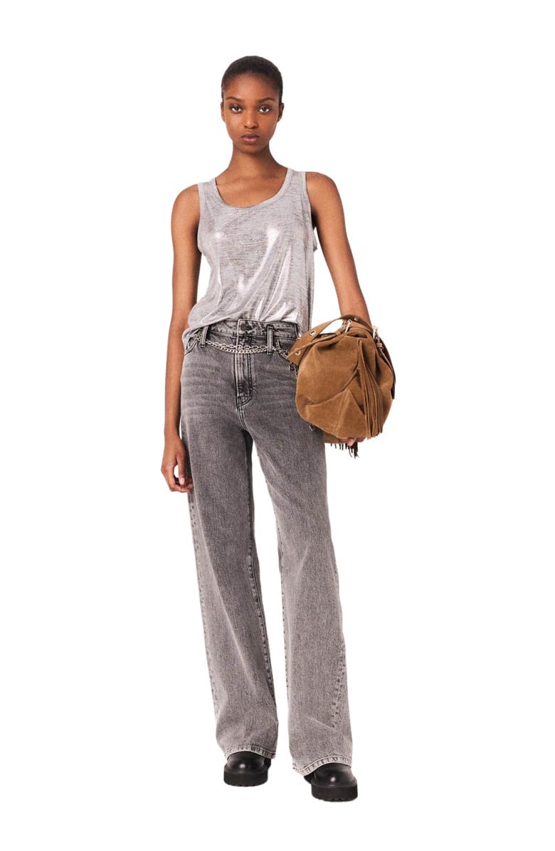 maje Metallic tank top, Alternate, color, Silver