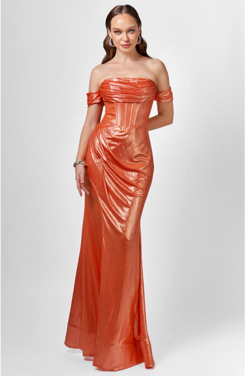Bariano Bridie Corset Drape Gown, Alternate, color, Orange