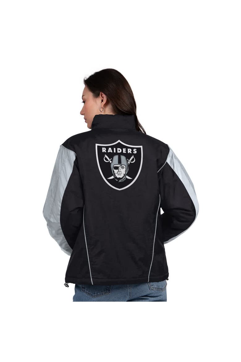 Women's Starter Black/Silver Las Vegas Raiders Thursday Night Gridiron Half-Zip Jacket, Alternate, color, Black