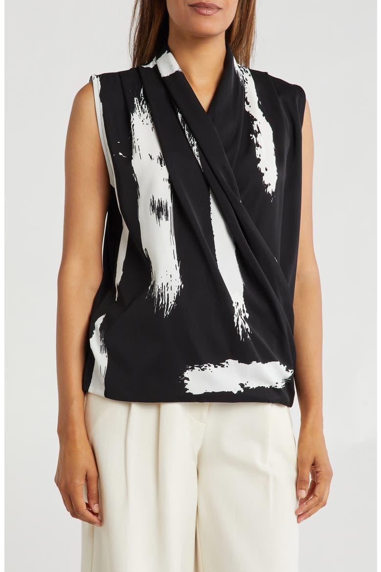 Drape Surplice Sleeveless Top, Main, color, BLACK
