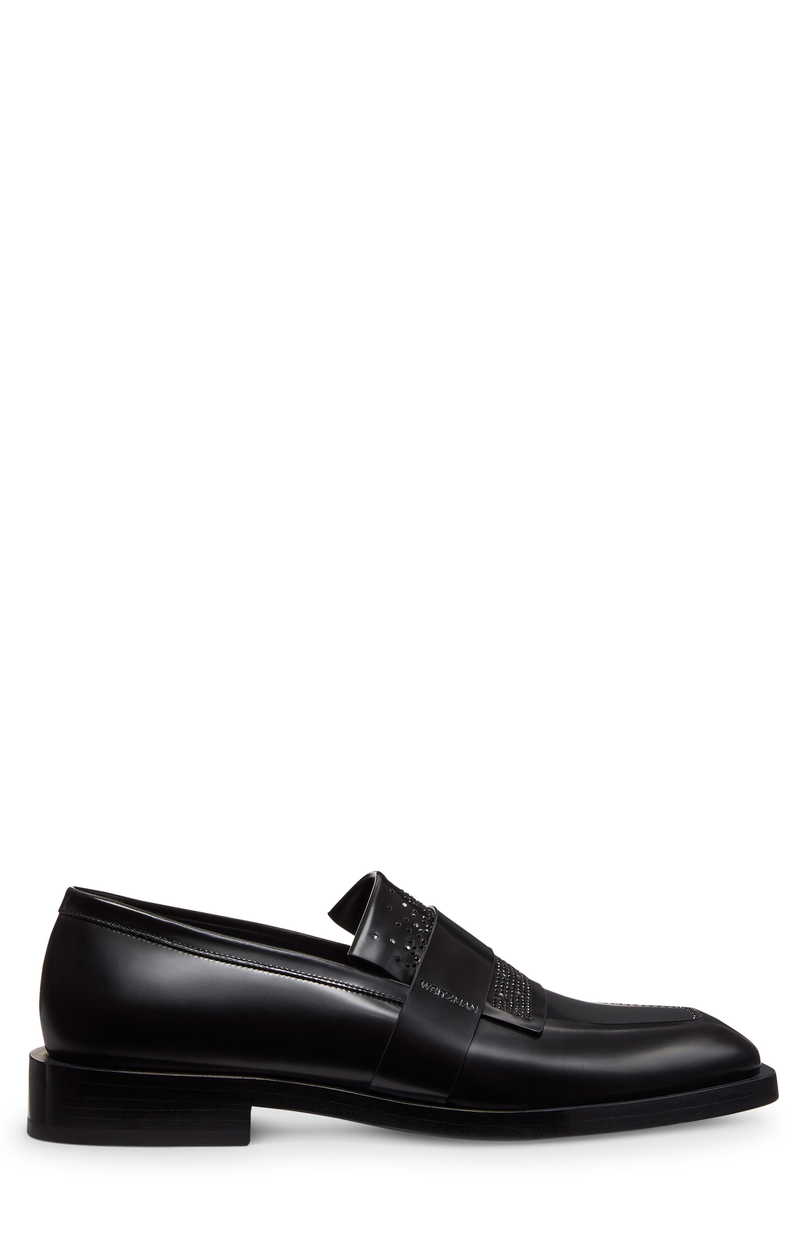 Stuart Weitzman Royce Runaway Kiltie Loafer, Alternate, color, Black/ Black Multi