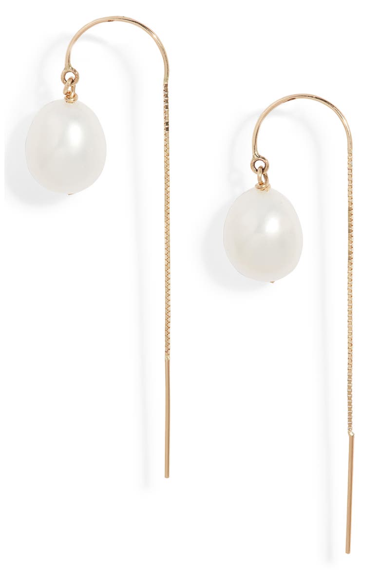 Baroque Pearl Threader Earrings, Main, color, 14KYG