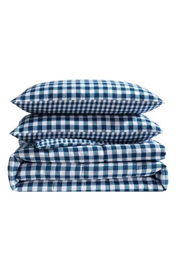 Eddie Bauer Preston Check Microfiber Comforter Set In White/cosmo Blue