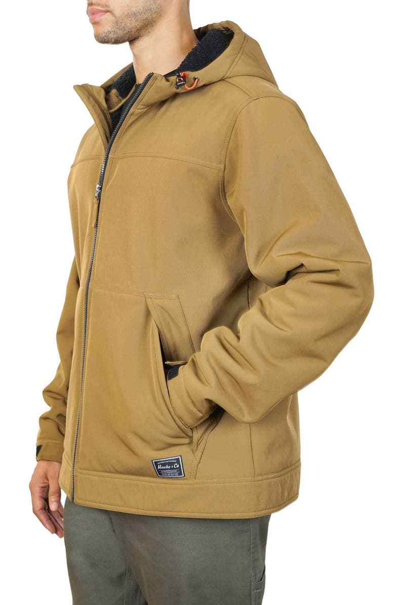 HAWKE & CO Water-Resistant Hooded Softshell Bonded Faux Shearling Lined Jacket, Alternate, color, Khaki