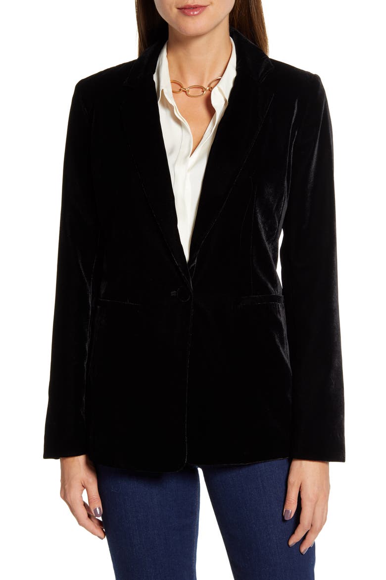 Velvet Blazer, Alternate, color, BLACK