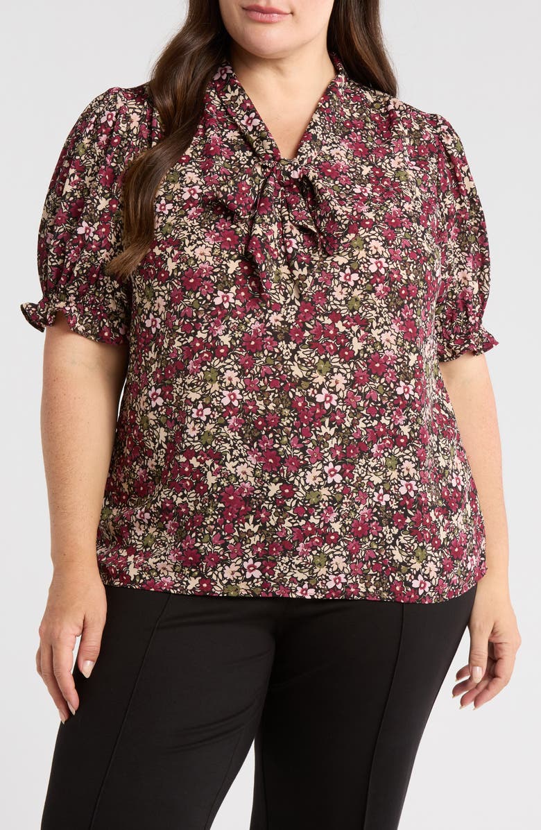 Jones New York Tie Neck Puff Sleeve Top, Main, color,