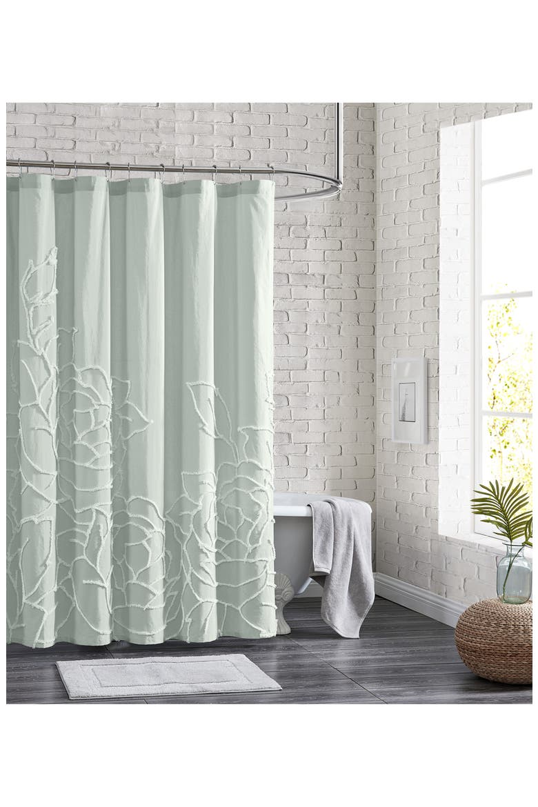Chenille Rose Shower Curtain, Alternate, color, GREEN
