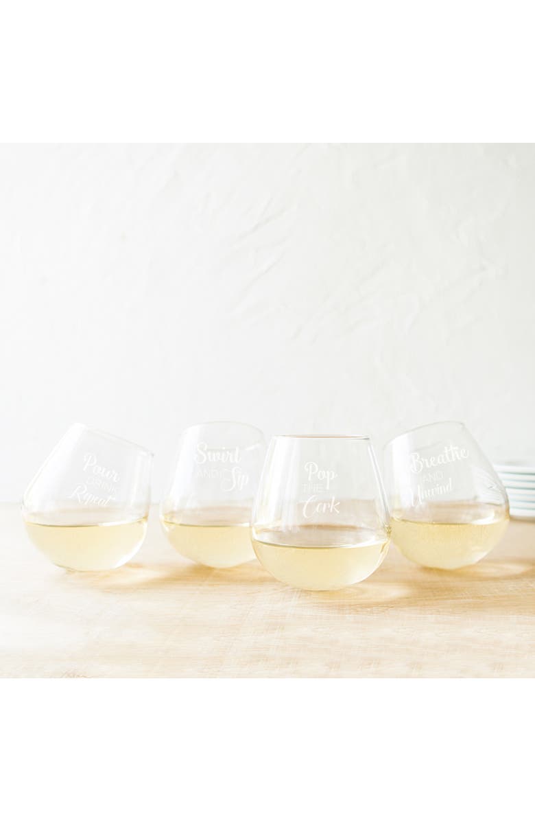 Cathy's Concepts Pop the Cork Tipsy Set of 4 Stemless Wine Glasses, Alternate, color, 
