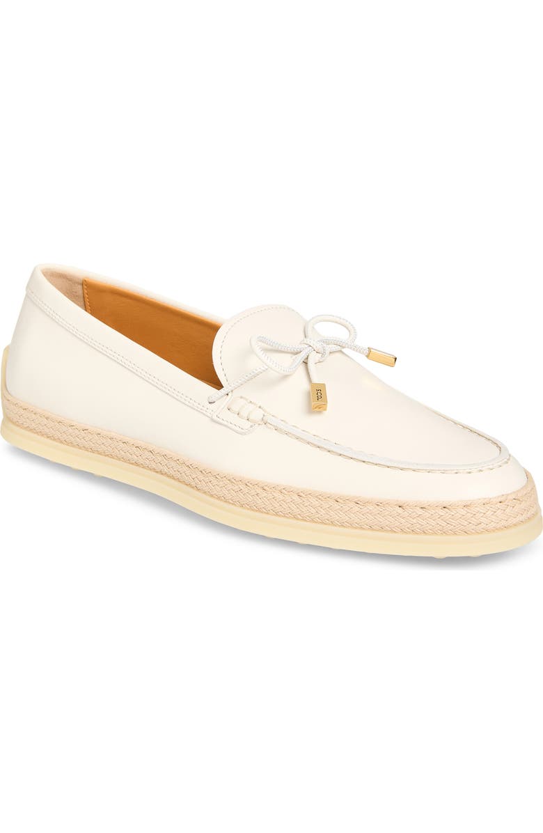 Tod's Raffia Trim Boat Shoe, Main, color, Bianco Calce