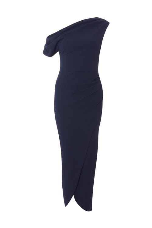 Quiz One Shoulder Scuba Crepe Asymmetric Maxi Dress In Navy