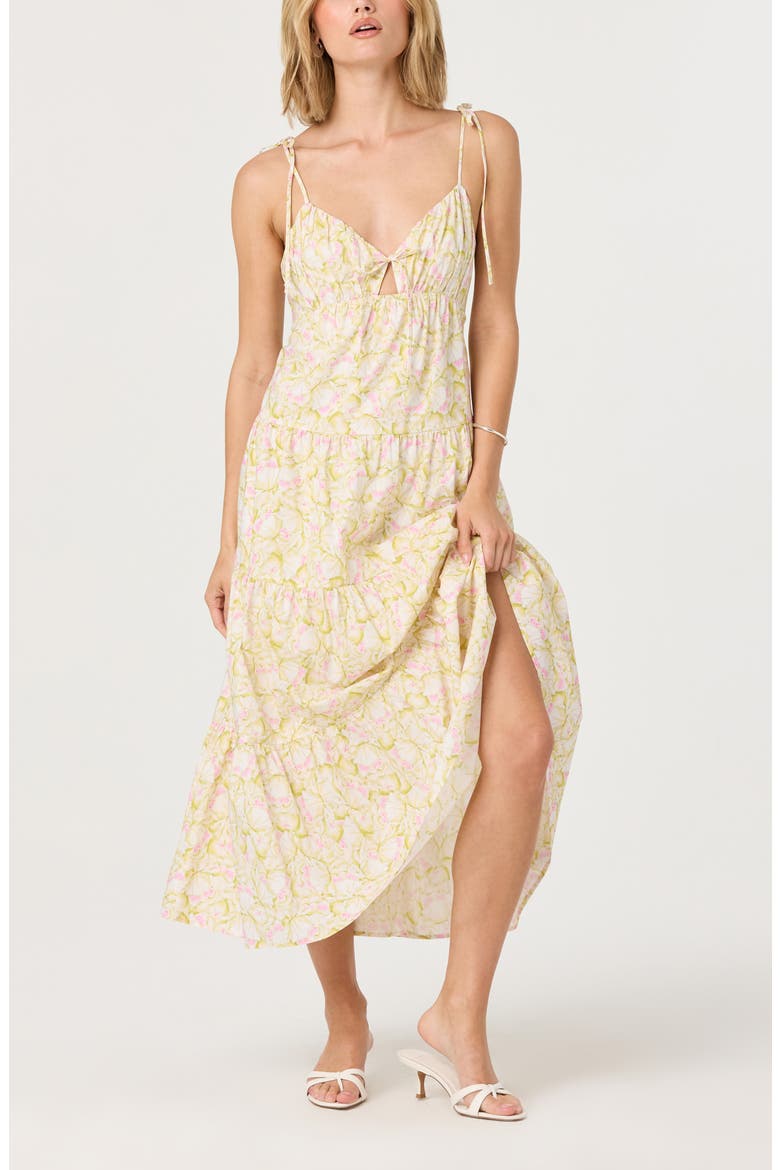 Tie Strap Tiered Maxi Dress, Alternate, color, YELLOW FLORAL