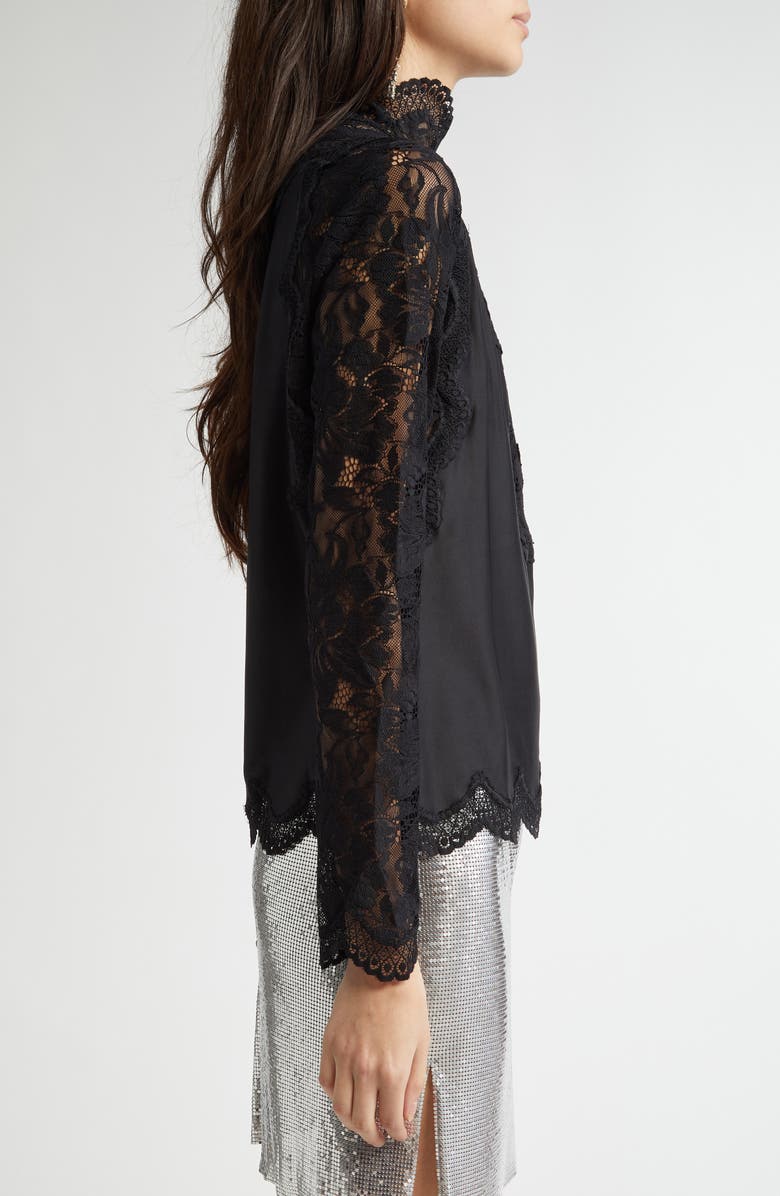 Rabanne Mock Neck Lace & Satin Top, Alternate, color, Black