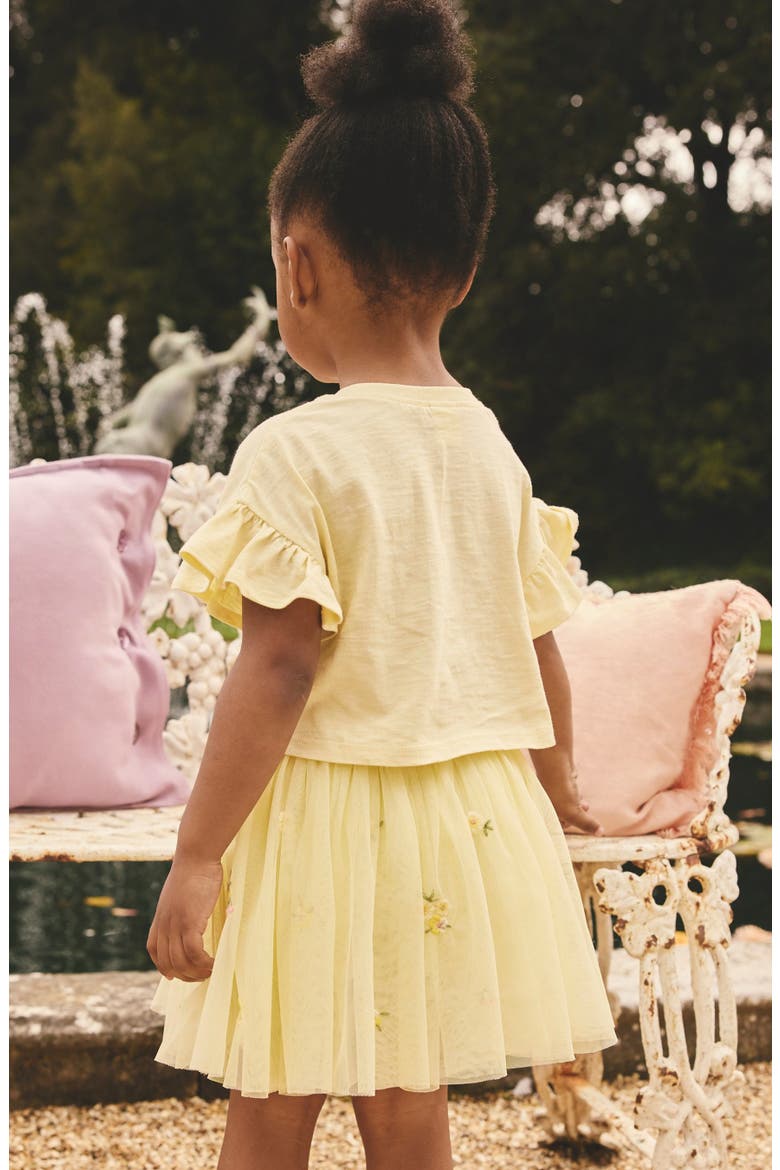 Kids' Flower Embroidered Ruffle Sleeve Shirt & Tulle Skirt Set, Alternate, color, YELLOW