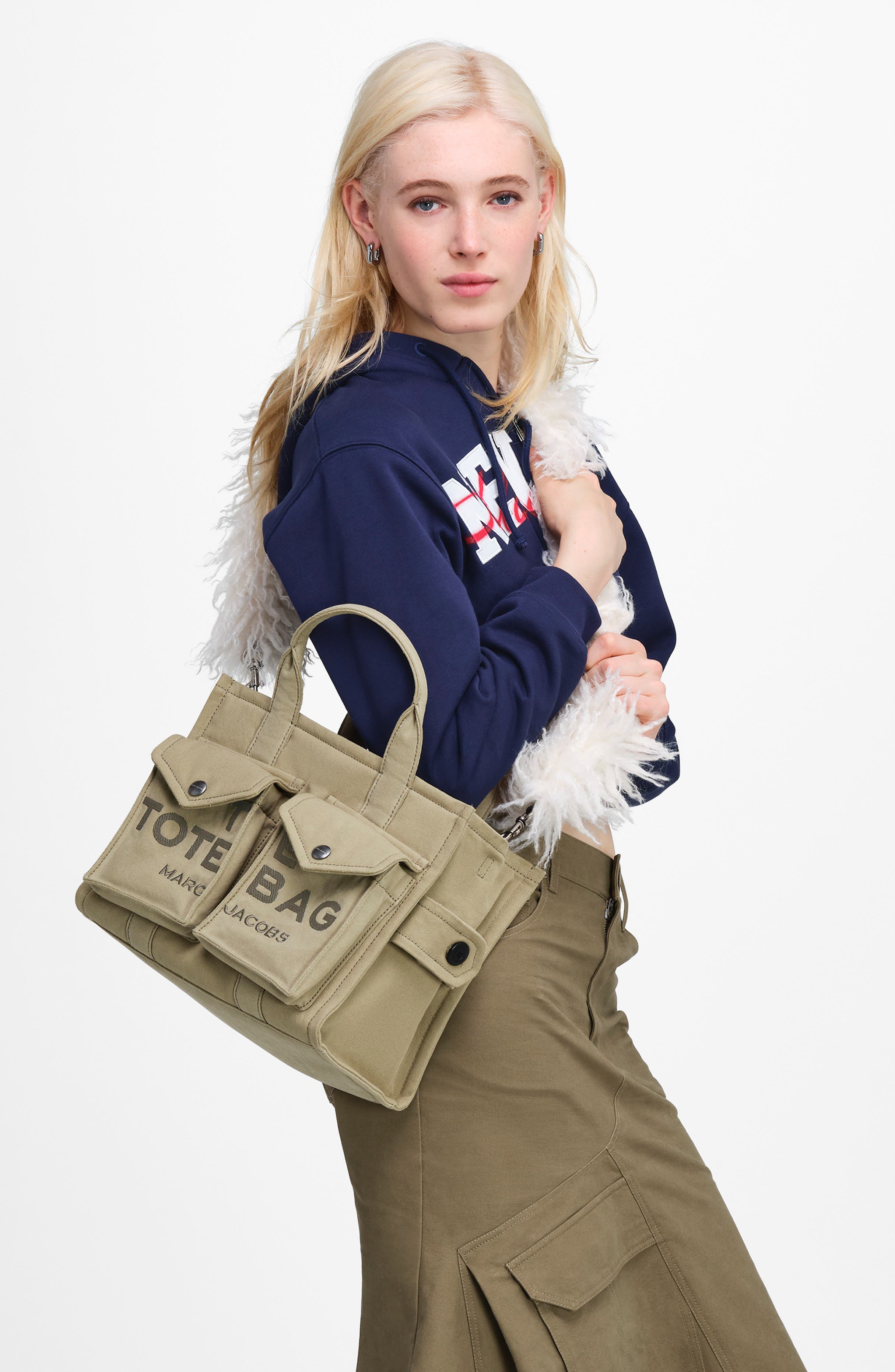 The Cargo Faux Fur Canvas Medium Tote, Alternate, color, UTILITY KHAKI