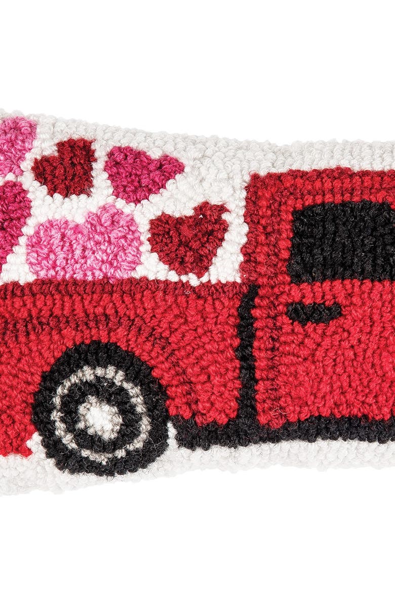 Hearts Truck Mini Hooked Valentine's Day Accent Pillow 6" x 12", Alternate, color, Red
