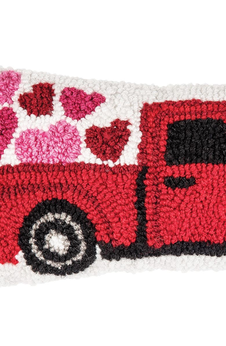 C&F Home Hearts Truck Mini Hooked Valentine's Day Accent Pillow 6" x 12", Alternate, color, Red