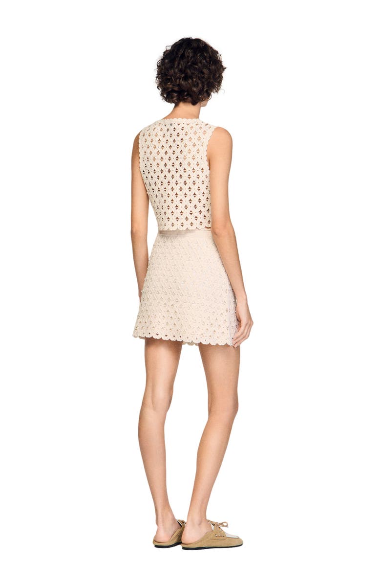 SANDRO Beaded crochet cropped cardigan, Alternate, color, Ecru