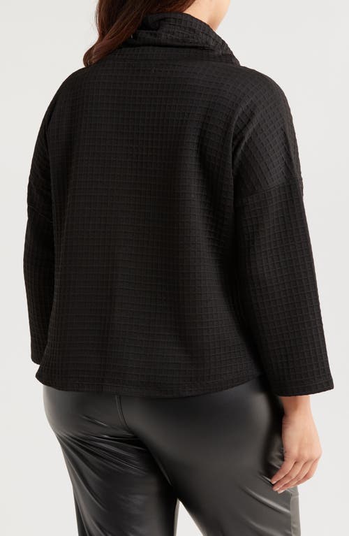 Max Studio Cowl Neck Soft Waffle Knit Top In Black