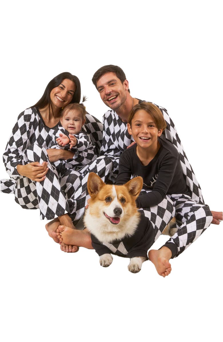 Leveret Footed Printed Cotton Matching Family Holiday Pajamas, Argyles & Holiday Prints, Alternate, color, Argyle Black & White