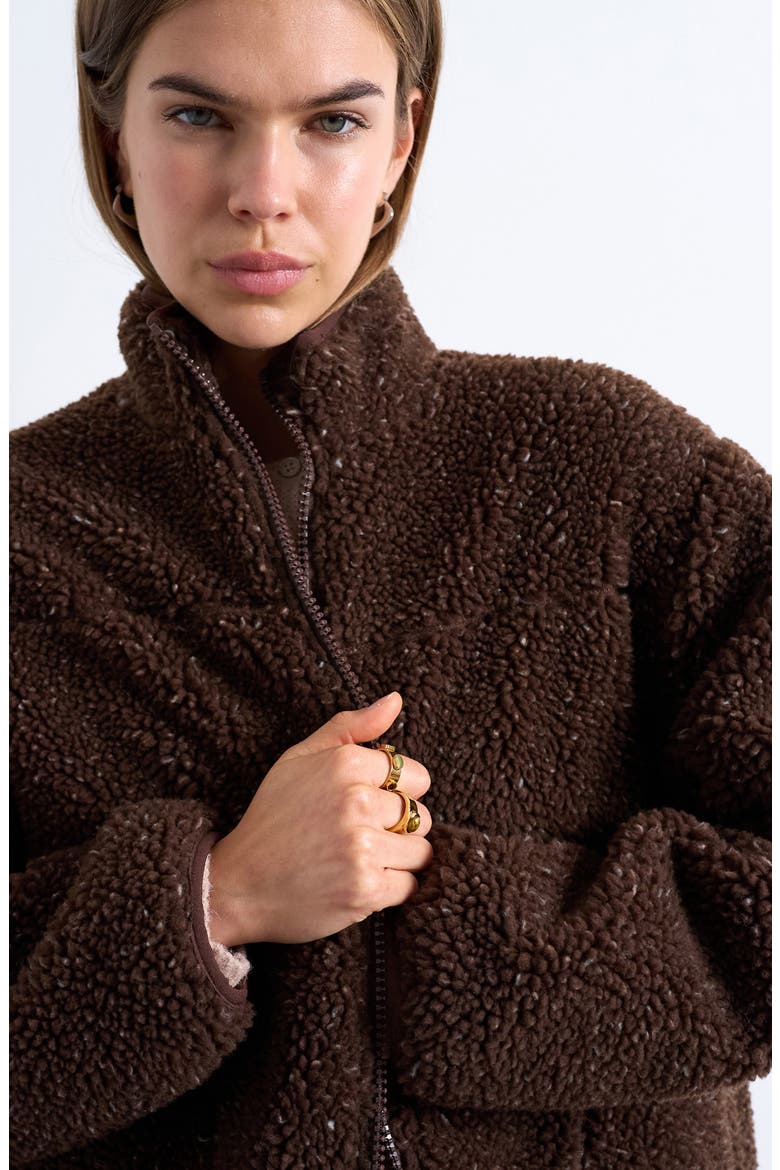 Oversize Fleece Jacket, Alternate, color, DARK BROWN MULTI