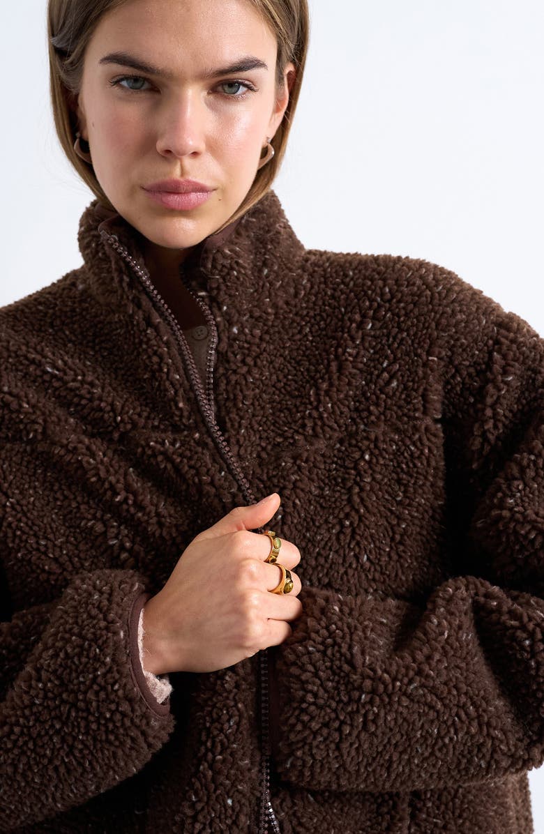 Topshop Oversize Fleece Jacket, Alternate, color, Dark Brown Multi