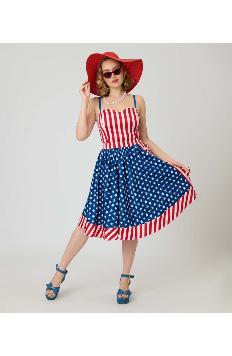 Unique Vintage 1960s Rye Swing Skirt, Alternate, color, Blue W/ Star Print