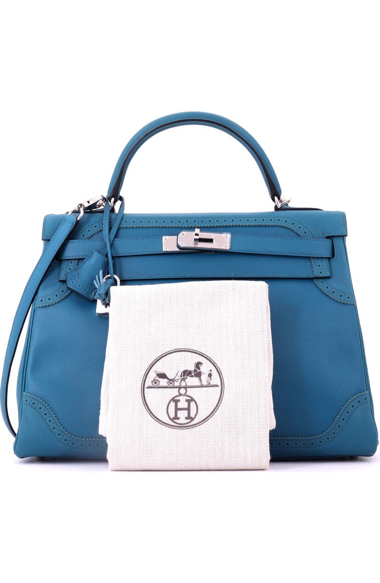 Pre-Owned Hermes Kelly Ghillies Handbag Blue Grain d'H and Swift with Palladium Hardware 32, Alternate, color, Colvert
