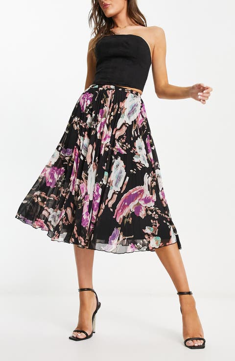 Pleated Floral Skirt