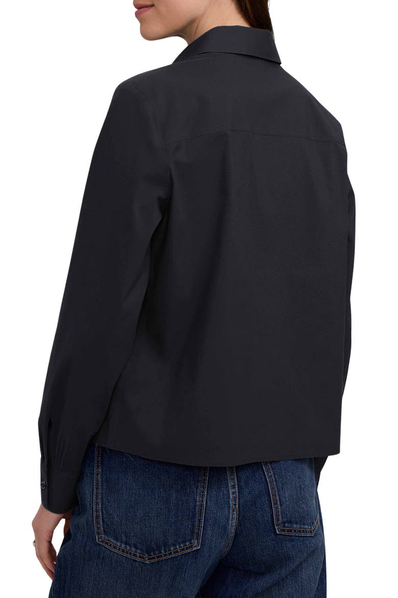 Jodie Pintuck Pleat Stretch Cotton Button-Up Shirt, Alternate, color, BLACK