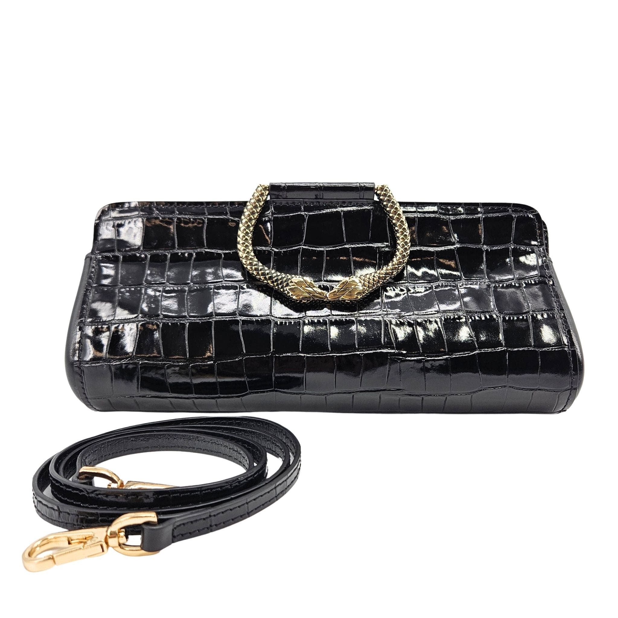 Madison Maison Moc Croc Clutch, Alternate, color, Black