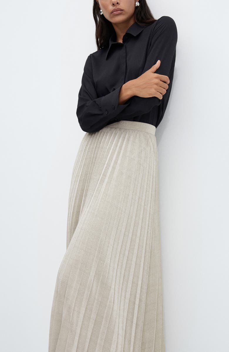 MANGO Metallic Pleated Skirt, Alternate, color,