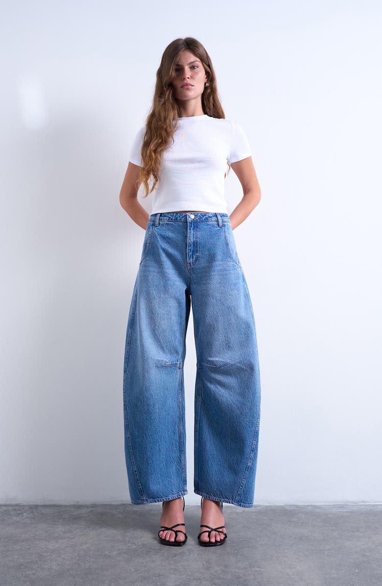 Topshop High Waist Barrel Jeans, Alternate, color, Medium Blue