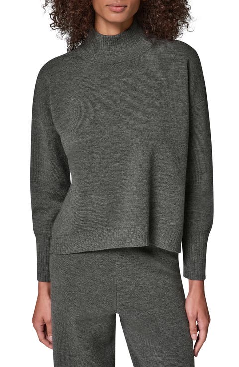 Mock Neck Merino Wool Blend Sweater