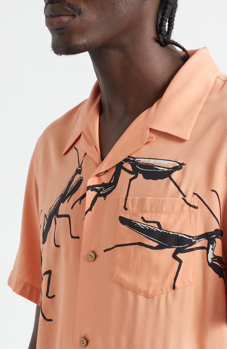 JW Anderson Praying Mantis Print Camp Shirt, Alternate, color, Peach