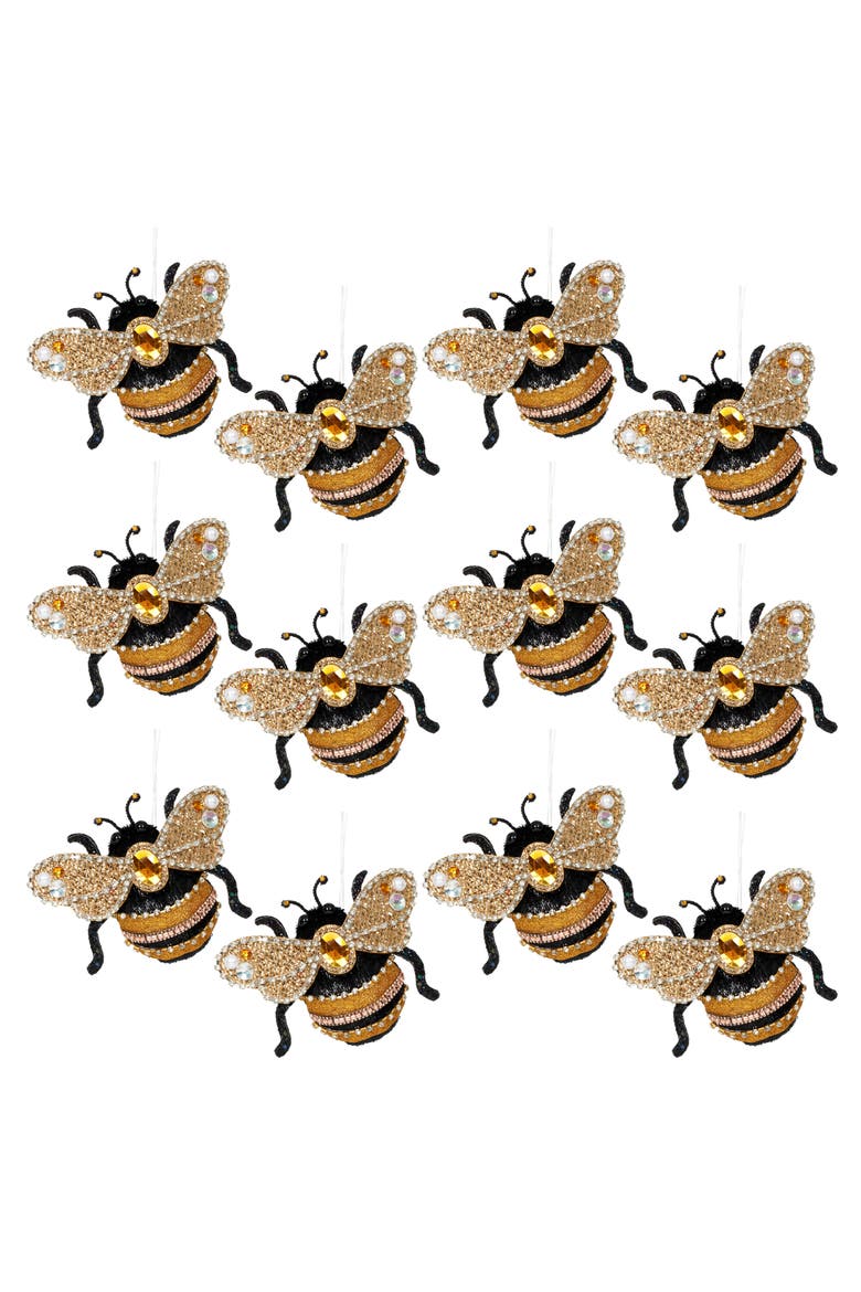 Jeweled Bee Ornament, Set of 12, Alternate, color, Gold